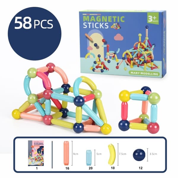 Magnetic Building Blocks - 58 Pieces for Creative Building - Magnets