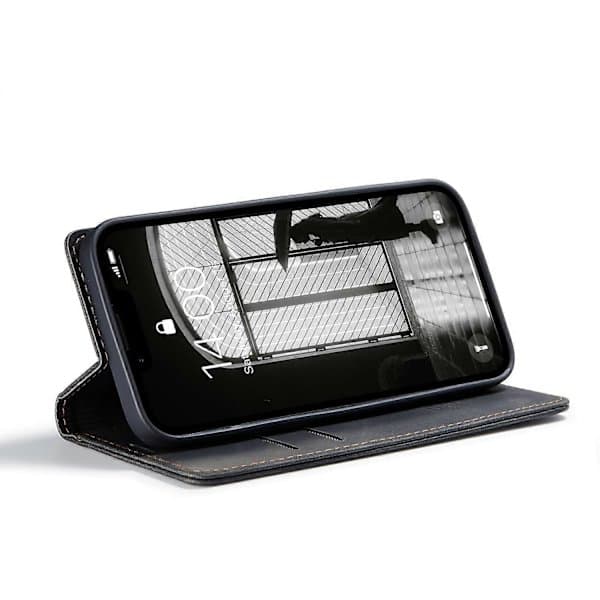 Til iPhone 16e Pung Etui CASEME 013 Serie PU Læder Telefon Etui Stativ Sort