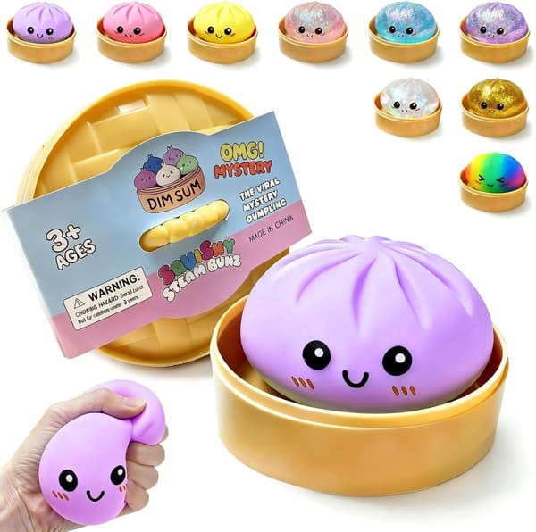 Glitter Dumpling Squishy Toy, Soft Stretchable Squeeze Ball with Steamer for Kids & Adults