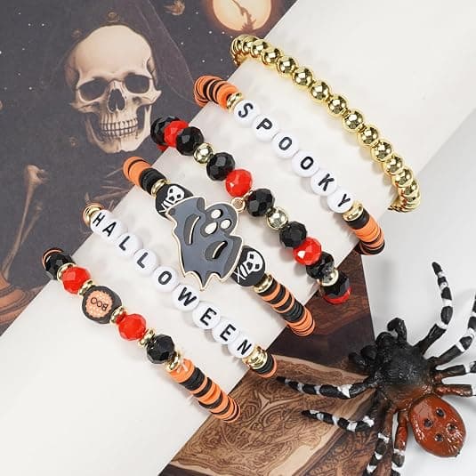 Halloween armbånd stabelbart sort stenperle elastisk armbånd C