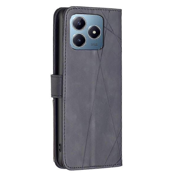 Magnetisk Spænde Diamantmønstret Læder Telefoncover Sort