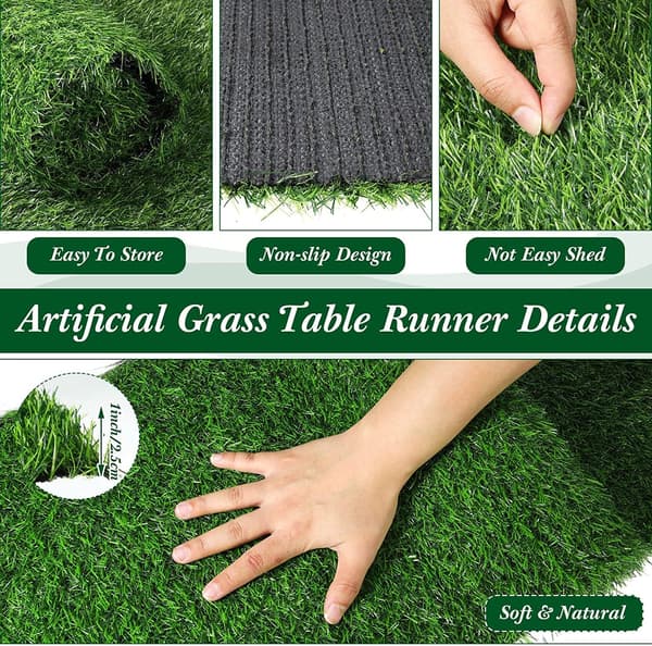 Artificial Grass Table Runner, 36 cm x 122 cm Artificial Grass Tablecloth Easter Fake Grass Table Mat