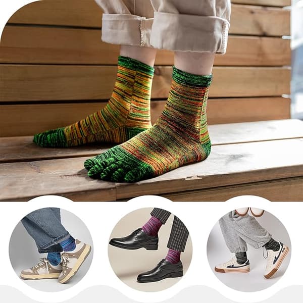Toe Socks Men Five Finger Striped Socks Running Athletic Cotton Socks 5 Pairs