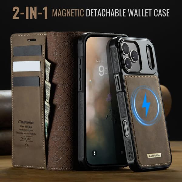 iPhone 17 Pro -nahkakotelo MagSafella ja RFID-estolla, irrotettava lompakko