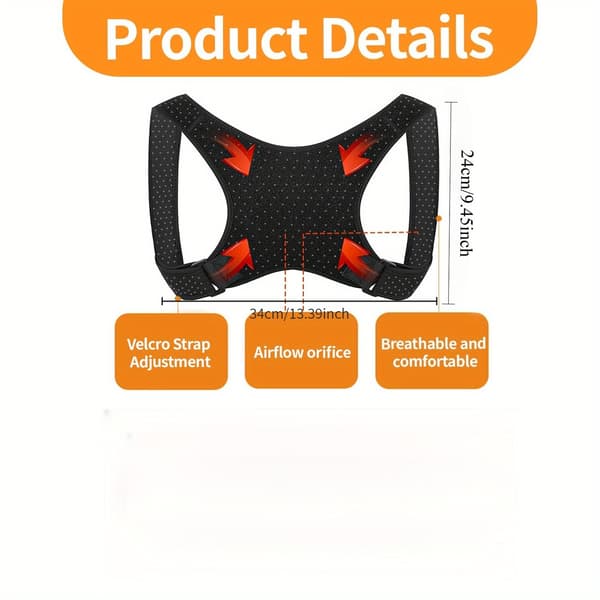 Unisex Posture Corrector Back Brace with Adjustable Positioning - Lower/Upper Back Support, Improved Posture Black (1pc, Unisex)