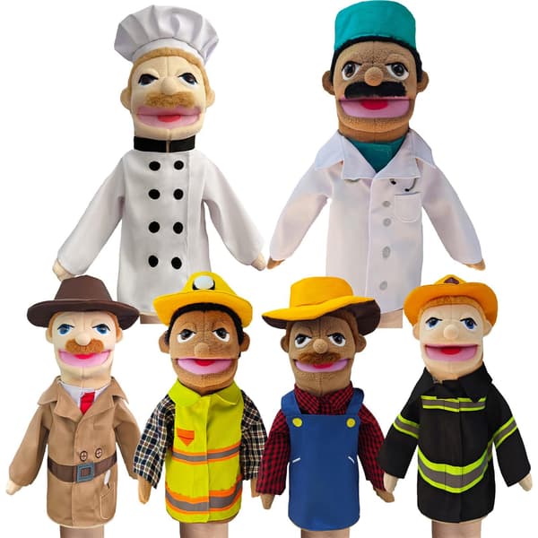 Hand Puppet Chef Fireman Farmer Worker Detective Doctor Plush Toy for Kids
