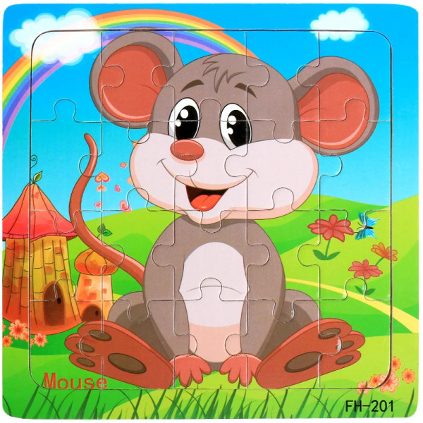 Nytt 20-bitars Montessori 3d-pussel Tecknad Djurfordon Jigsaw Träpusselspel Tidig inlärning Pedagogiska leksaker för barn Mouse