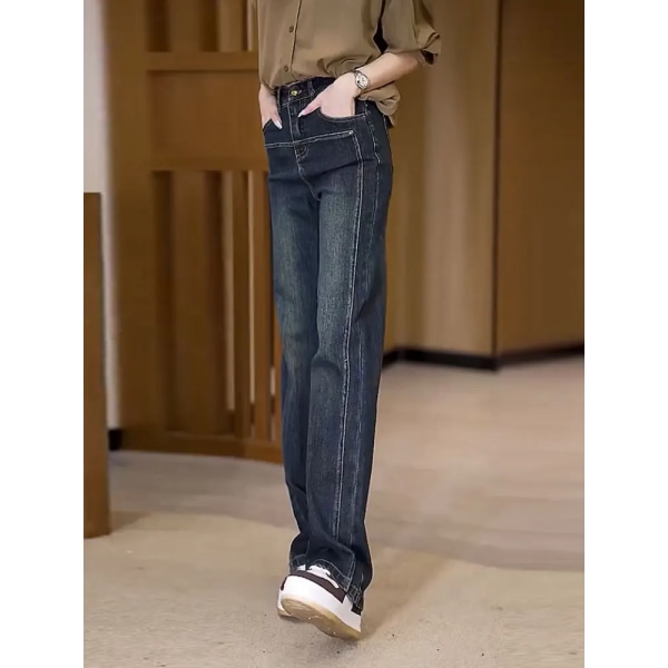 Y2k jeans stor storlek lös smal version raka ben dam jeans 2023 Ny päronform hög midja bantning Elastiska kvinnor byxor Blue-Tall person 4XL