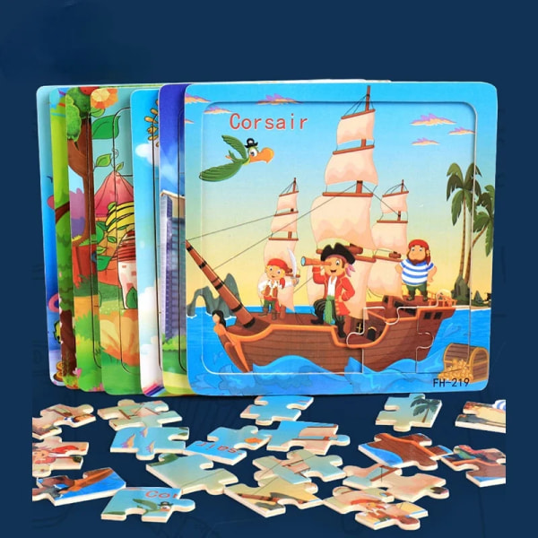 Nytt 20-bitars Montessori 3d-pussel Tecknad Djurfordon Jigsaw Träpusselspel Tidig inlärning Pedagogiska leksaker för barn 12