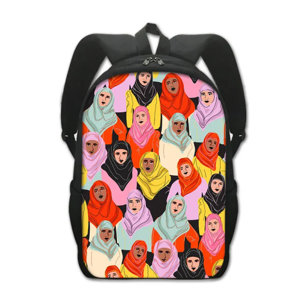 Muslimska islamiska Gril Eye Print Ryggsäck Kvinnor Män Blomma Hijab Facebook-väska Student Ryggsäck Laptop Daglig Ryggsäck 13