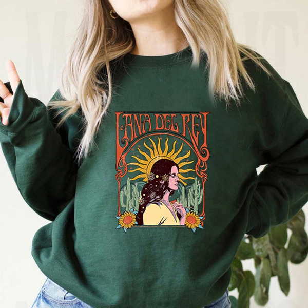 90-tals retro sweatshirt Streetwear Lana Del Rey Vintage Estetisk hoodie Music Tour Shirt Dam Höst Vinter Trendiga toppar Dark Green XXL