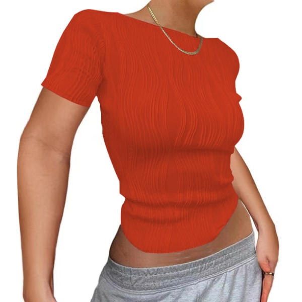 Upptäck ny höst OL temperament collage tröja långärmad rund halsad slim-fit dam T-shirt orange red L