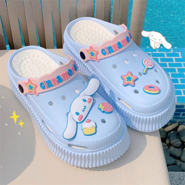 Söt Sommar Kawaii Modetoffel Y2K Platta Skor Förhöjning Sandaler Flickor Födelsedagspresent 2023 Ny pink blue 6.5