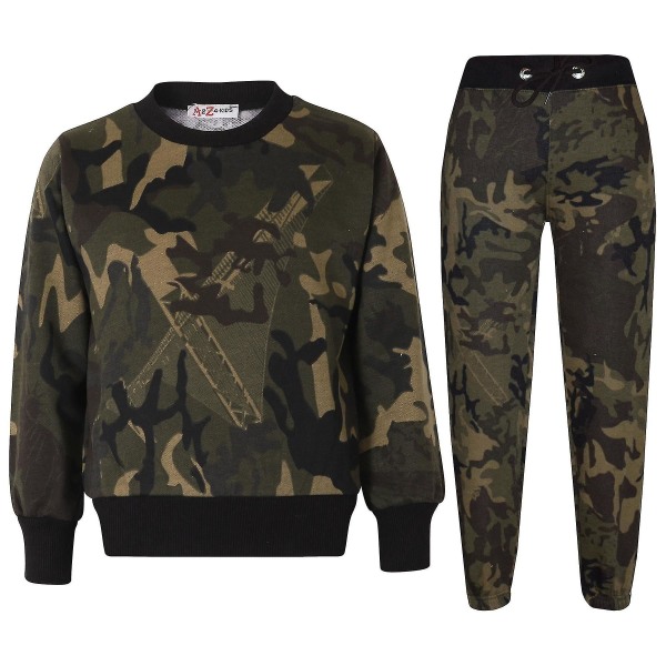 Barn Unisex Sweatshirt Set för enkel träningsoverall Camo Green 13 Years