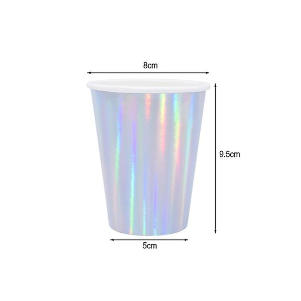 Laser engångsservis set Silver Festpappersmuggar Papperstallrikar Halmfest 8pcs paper cup