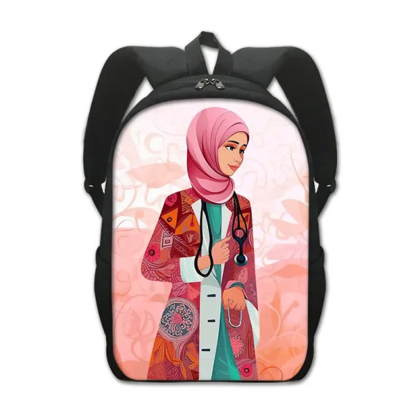 Muslimska islamiska Gril Eye Print Ryggsäck Kvinnor Män Blomma Hijab Facebook-väska Student Ryggsäck Laptop Daglig Ryggsäck 6