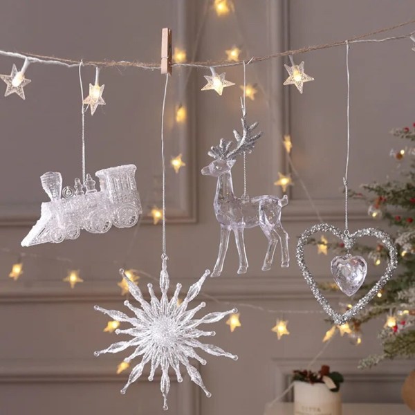 15 cm Christmas Snowflake Piece Xmas Tree Hängen Noel Crystal Deer Krans Hängande prydnader God Jul Dekor för hemmet 2023 G
