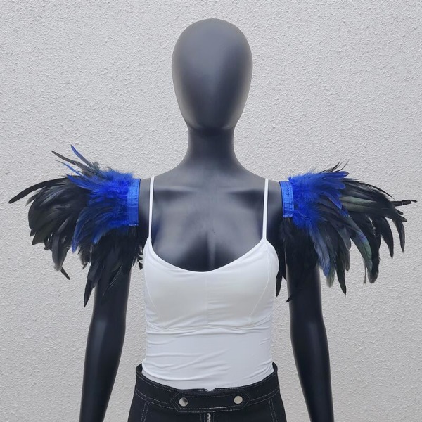 Gotisk stil Extra Large Feather Cape Show Prom Epauletter Halloween Party Cosplay Kostym Sapphire blue + black