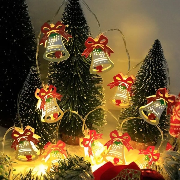 Jul LED-ljusslinga Santa Claus Elk Snowman Xmas Ornament String Light Juldekorationer 2023 nyår Navidad Present Bell 3m