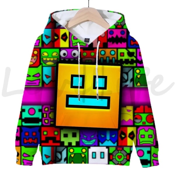 Angry Geometry Dash Hoodies för crianças, Cartoon Game Sweatshirts för crianças, 3D Print Hoody, Pulôveres för meninas och meni Black 140