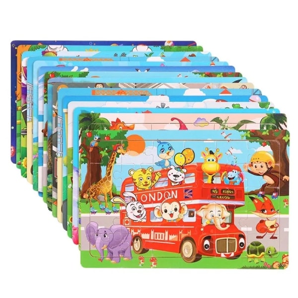 Pusselspel för fordon för trädjur för barn Jigsaw Baby Early Learning Pedagogiska leksaker för barn animal school bus