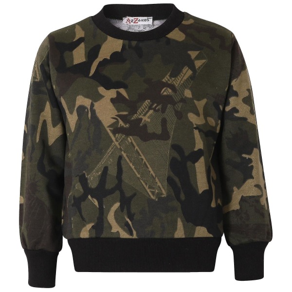 Barn Unisex Sweatshirt Set för enkel träningsoverall Camo Green 3-4 Years