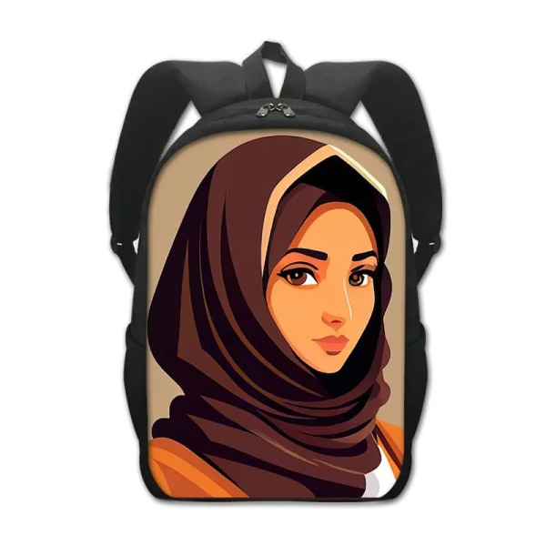 Muslimska islamiska Gril Eye Print Ryggsäck Kvinnor Män Blomma Hijab Facebook-väska Student Ryggsäck Laptop Daglig Ryggsäck 13