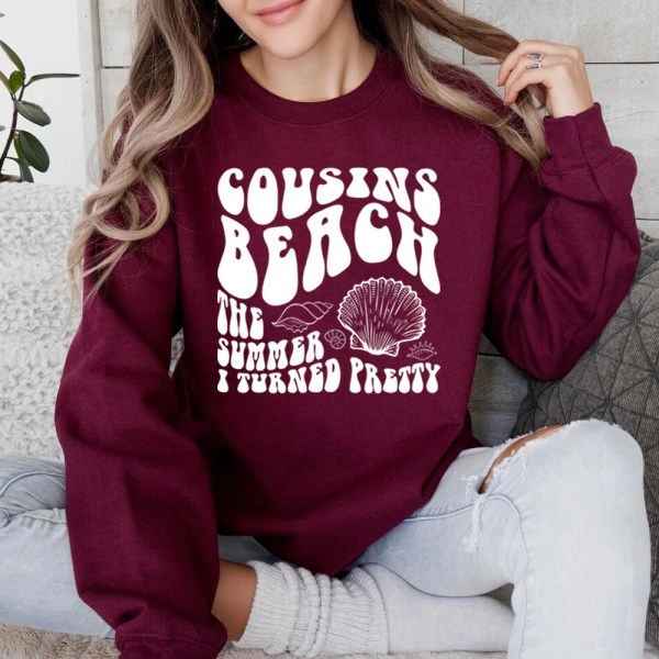 Cousins ​​Beach Sweatshirt Retro Sommaren jag blev söt Cousins ​​Beach North Carolina Hoodie Jeremiah Fisher Tv Show Sweatshirt Burgundy M