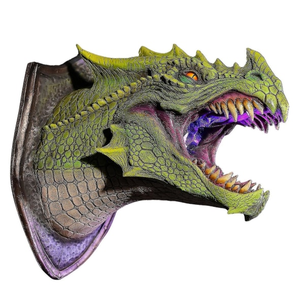 3d Väggmonterad Skulptur Evil Dragon Spray Dinosaur Väggkonst Escape Room Halloween Dekoration Livsliknande Glow Green