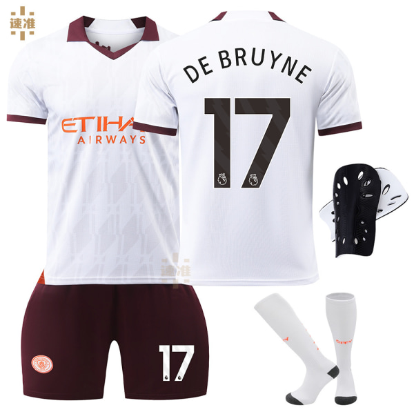 2324 Manchester City borta vit tröja för vuxna och barn, nr 17 Kevin De Bruyne NO.17 20