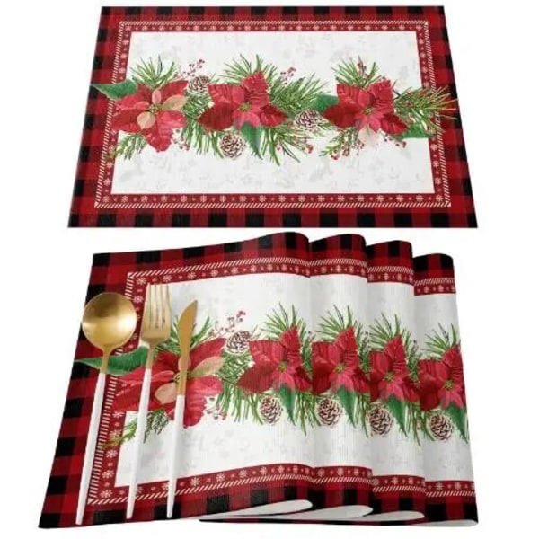 Naturlig jute Säckväv Jul Julstjärna Blomma Printed bordsunderläggsunderlägg Tyg kaffe te bordstablett kopp och glasunderlägg köksduk 5 2pcs 32x45cm