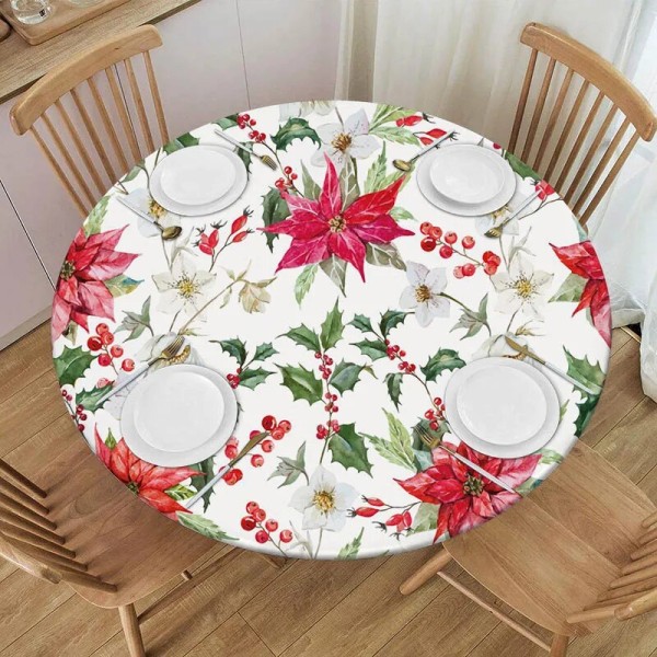 God Jul Duk Hellebore Blommor Julstjärna Röda Bär Xmas Duk Dekorativt för Holiday Home Party Bröllop Style 1 Suitable 170cm table