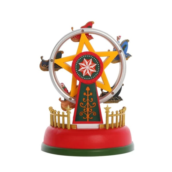 Navidad Decor Julby Glödande Musik Hus Karusell pariserhjul Julgransdekoration Prydnadssaker Presenter till barn Carousel 11x11x15cm