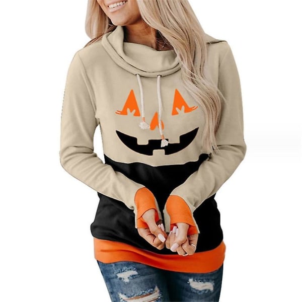 Kvinnor Halloween sweatshirts Pumpa Face Dans Skelettskjorta Långärmad tröja Rolig grafisk tröja style 14 S