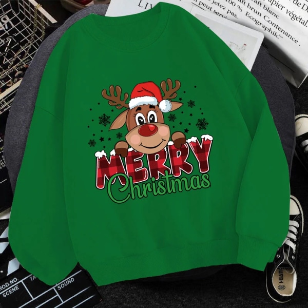 (Premium Sweatshirt) Söt Merry Christmas Print Sweatshirt Dam Höst Vinter Härlig Fleece Långärmad Män Casual Rund Neck Black S