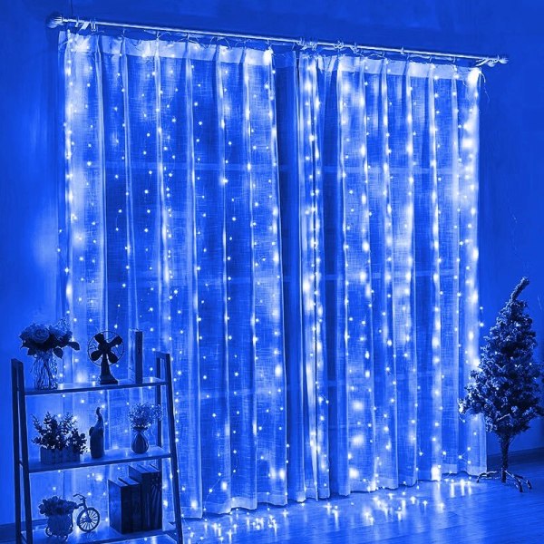 LED Gardin Istappar Strängljus Jul Fairy Lights Dekoration 3m Fjärrkontroll USB Bröllopsgirland för Sovrumsfest Hem 6x3M Blue