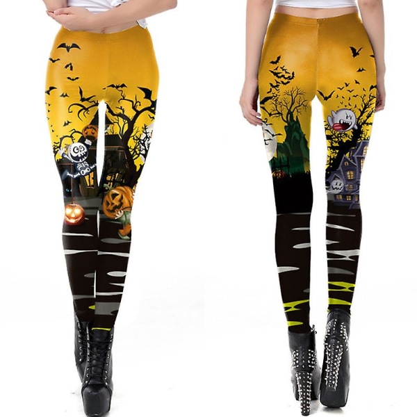 Halloween Leggings för kvinnor Roliga grafiska stretchiga byxor style 2 M