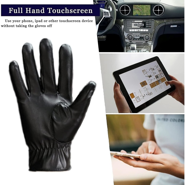 Winter Pu Leather Touchscreen Handskar - Klassiska Herrar Svart Varm Körning Cykling S-l M