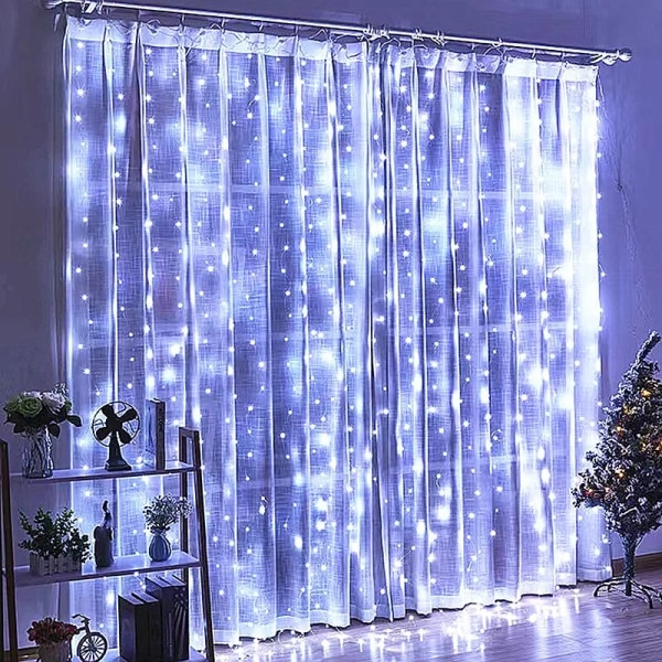 LED Gardin Istappar Strängljus Jul Fairy Lights Dekoration 3m Fjärrkontroll USB Bröllopsgirland för Sovrumsfest Hem 4x3M White