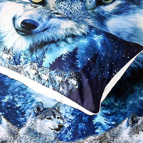 Aurora Borealis Animal Wolf Leader Sängkläder Set 3d Blue Wolves At Moon Night Skog Dekorativt cover Set Hemtextil För Vuxna Pojkar