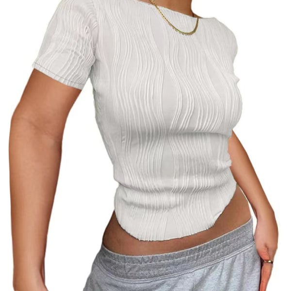 Upptäck ny höst OL temperament collage tröja långärmad rund halsad slim-fit dam T-shirt White short sleeves L