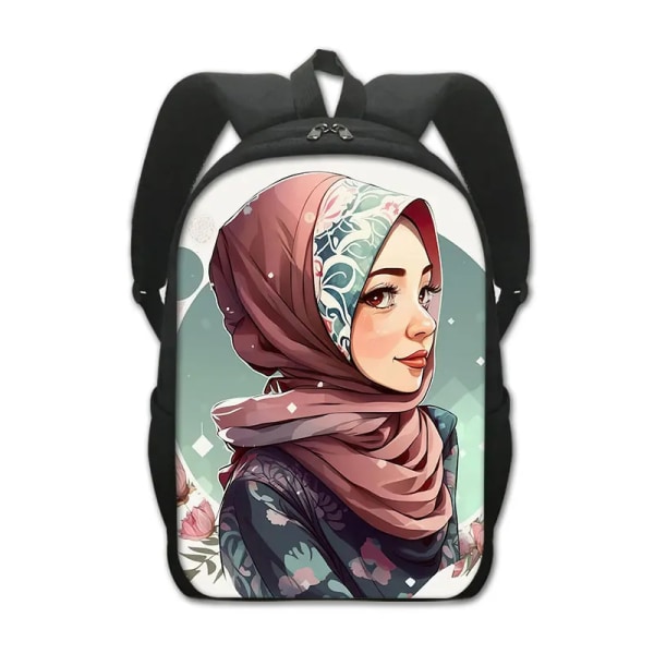 Muslimska islamiska Gril Eye Print Ryggsäck Kvinnor Män Blomma Hijab Facebook-väska Student Ryggsäck Laptop Daglig Ryggsäck 11