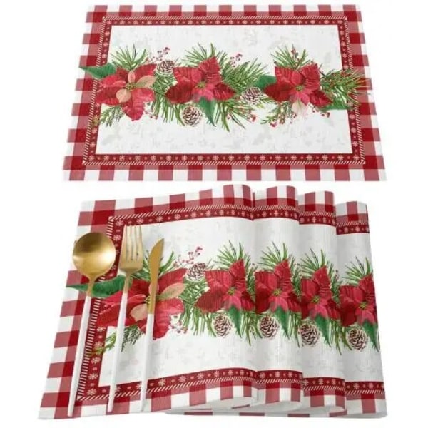 Naturlig jute Säckväv Jul Julstjärna Blomma Printed bordsunderläggsunderlägg Tyg kaffe te bordstablett kopp och glasunderlägg köksduk 5 8pcs 32x45cm