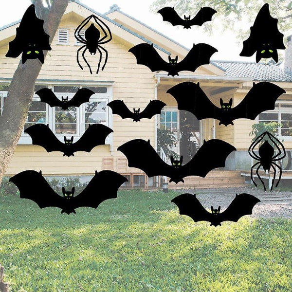 Halloween Svart Fladdermushänge Utomhusfest Innergårdsvägg Trädhängande Glödande ögon Big Bat Halloween Dekoration 2023 Heminredning Bat E 56PCS