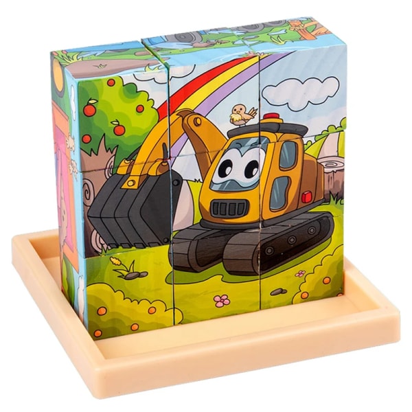 3D-kub Träpussel barns nio bitar sexsidig träblockbricka barns Montessori-lärande pedagogiska pusselleksaker C-16pcs