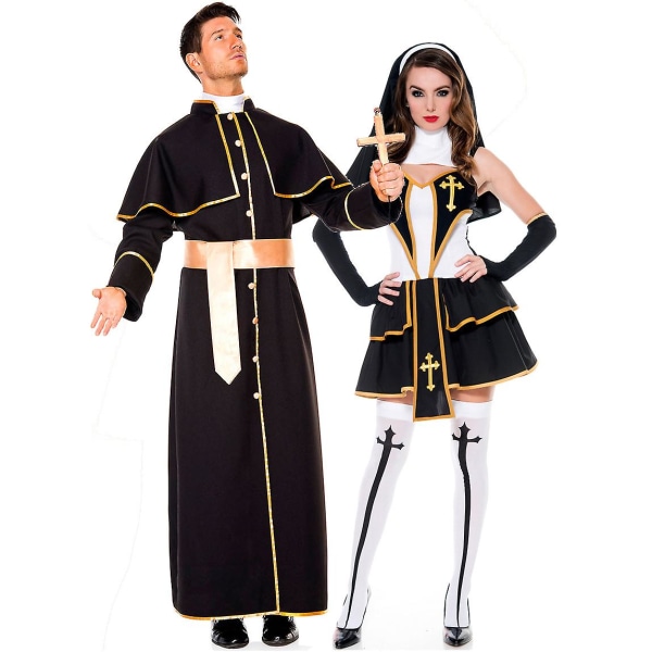 Dräkt Klerikalklänning Sexig Dam Nunna Kostym Karneval Halloween Kyrka Religiösa Klosterälskare Cosplay Fancy Festklänning Men(5pcs) XL