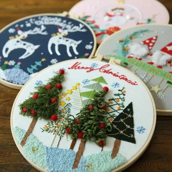 Julbroderi dekorationer handbroderi gör-det-själv nybörjare Julälgsats halvfärdiga målningsdekorationer Christmas Evergreens
