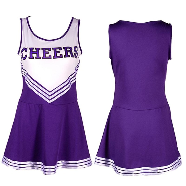 Girl Cheerleader Uniform Costume Hight School Pompoms Cosplay Fancy Party Dress Carnival Halloween Black L-Cheerleader