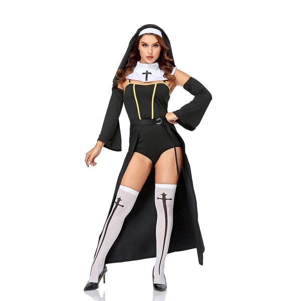 Halloween Carnival Cosplay Nunna Kostymer Dräkt För Vuxna Kvinnor Kyrkan Missionär Syster Uniform L
