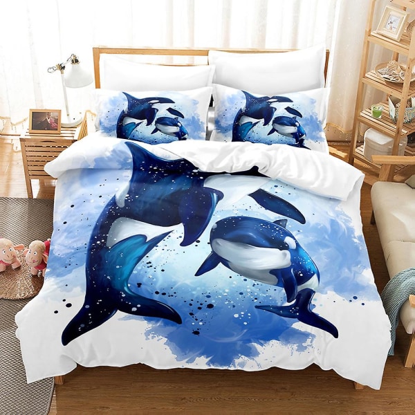 COVER Dolphin Marine Animal 3d Printed Halloween Sängkläder Set Påslakan Quilt Cover Örngott Barn Present AU DOUBLE 180x210cm